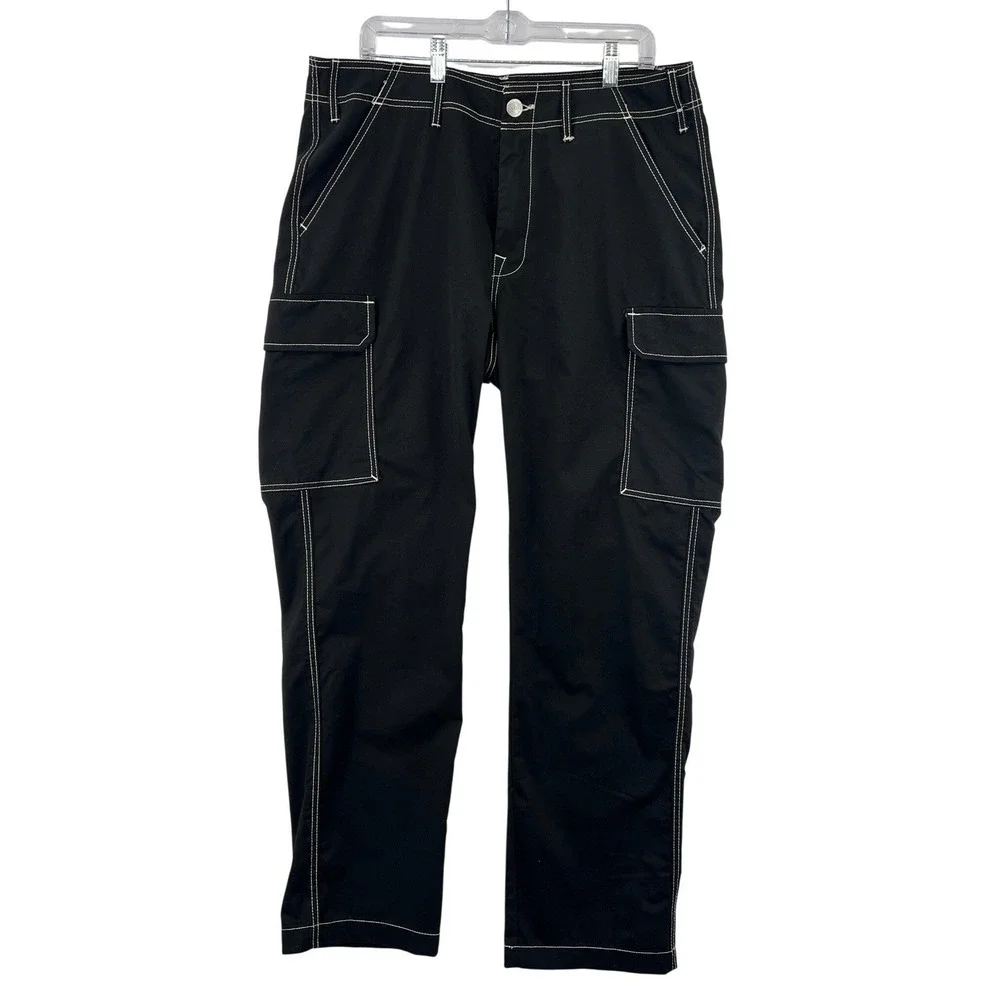 True Religion Cargo Pants Mens 34 Black Contrast Stitch Horseshoe Embroidery NEW